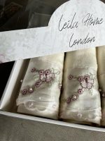 Embroidered Velvet Cotton Hand Towel Set: Cream Turkish Towels with Pearl Accents - Image 4