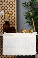 Cream Hand Towel Set of 4 – Elegant Lace & Pearl Embroidery – Velvet Cotton Luxury Bathroom Gift – Turkish Towels