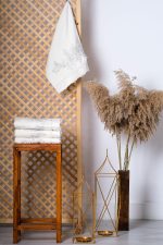 Embroidered Velvet Cotton Hand Towel Set: Silver Floral & Pearl Turkish Towels - Image 3