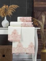 Royal Cream Hand Towel Set of 4 – Pink Lace – Velvet Cotton - Image 2