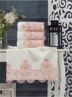 Royal Cream Hand Towel Set of 4 – Pink Lace – Velvet Cotton