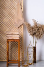 Cappuccino Turkish Cotton Hand Towel Set – Gold Lace Embroidered Towels – Elegant Bathroom Decor - Image 3