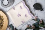 Purple Floral Embroidered Cream Velvet Cotton Hand Towel Set - Turkish Elegance - Image 4