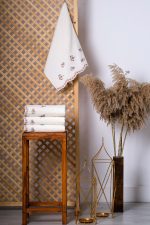 Cream Turkish Cotton Hand Towel Set – Pink Floral Embroidered Towels - Image 3