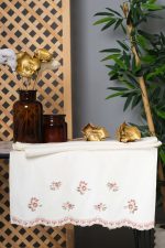 Cream Turkish Cotton Hand Towel Set – Pink Floral Embroidered Towels